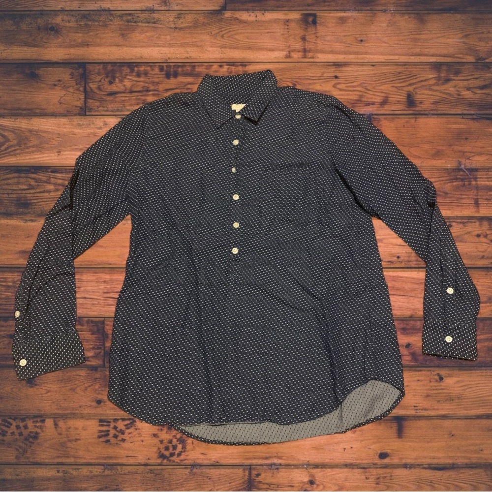 Vintage J Crew Polka Dot Navy Blue Dress Shirt Button Up Down Celebration